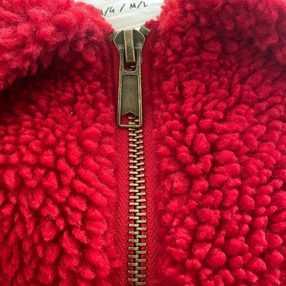 Garage Sherpa Jacket - Oversized Red Fall/Winter Coat (M-L) - Picture 10 of 12